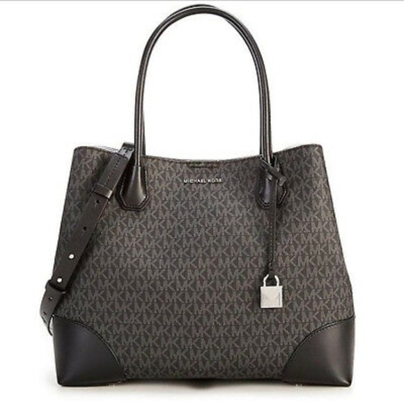 Michael Kors Mercer Gallery Snap Large Black Leather Tote - Picture 1 of 17
